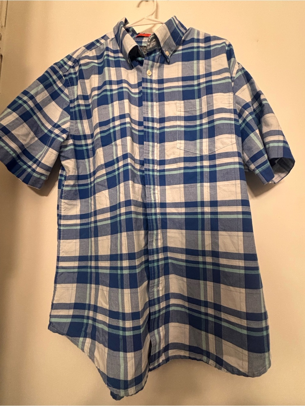 St. John's Bay Blue & White Plaid Short-Sleeve Button-Down Shirt